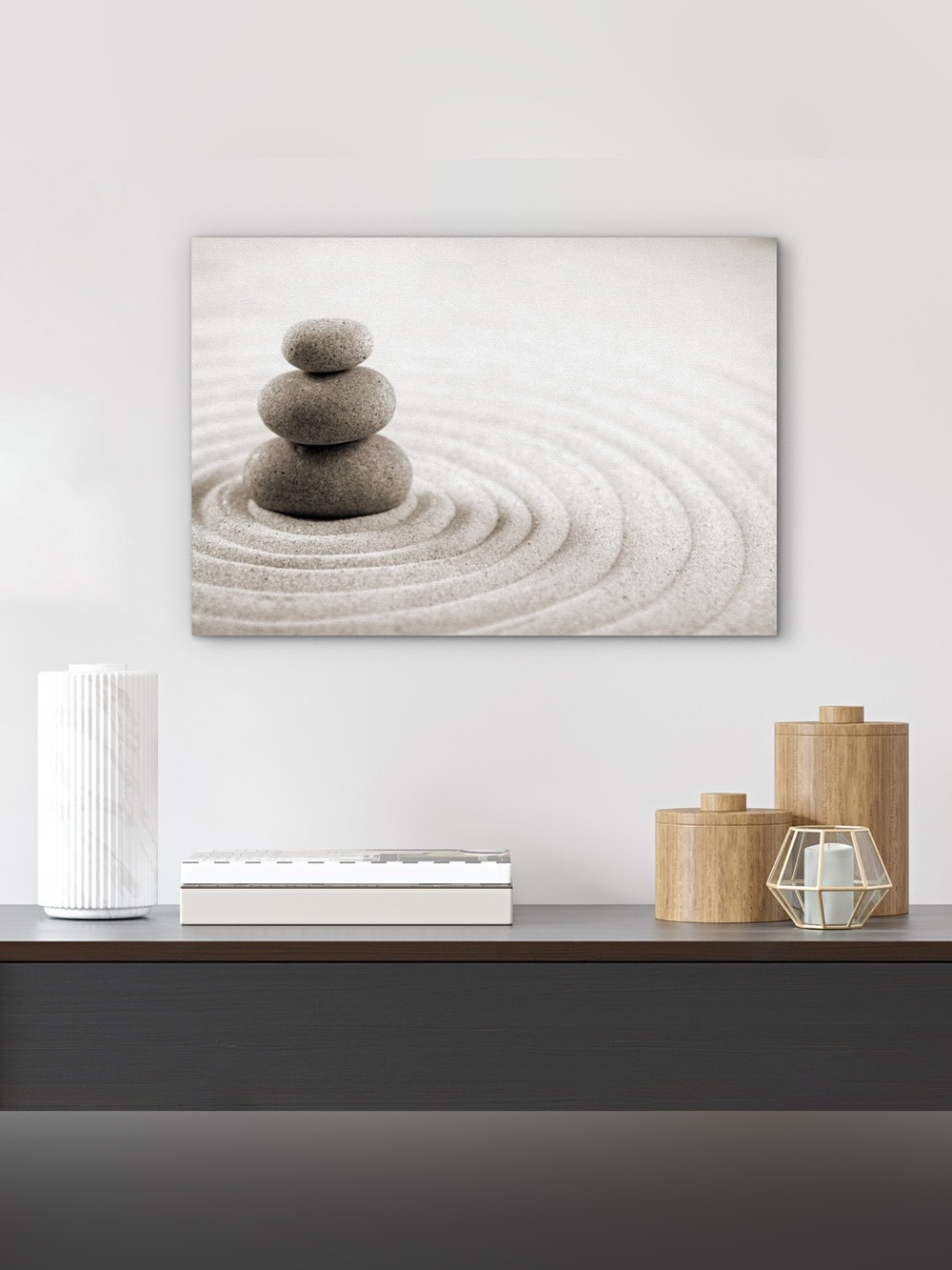 Zen Stacked Stones Canvas Print in Neutral Beige and Gray